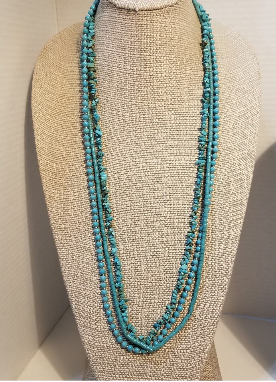 Southwestern look turquoise style blue stones three strands